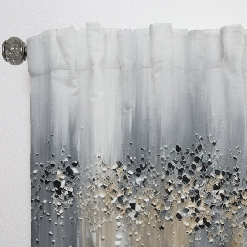 Rideau en velours abstrait Gentle Grey Serenity - 1 panneau, L 52 po x L 108 po
