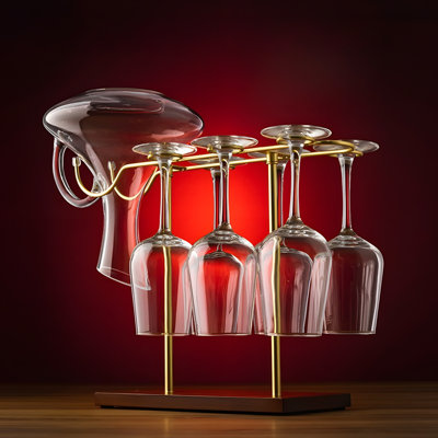 Light Luxury Home Wine Rack Set - Including 6 Tall Glasses+CQ Decanter, Hanging Upside Down Design, High-End Wine Display Rack
