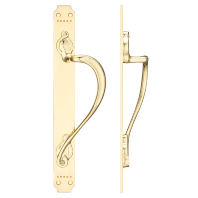 Cast Brass Pull Handle with Art Nouveau Backplate