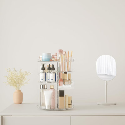 Rotating Makeup Organizer, DIY 8 Adjustable Layers Spinning Skincare Organizer, Cosmetic Display Case With Brush Holder Perfume Tray, Multi-Function Storage Carousel For Vanity Bathroom Countertop