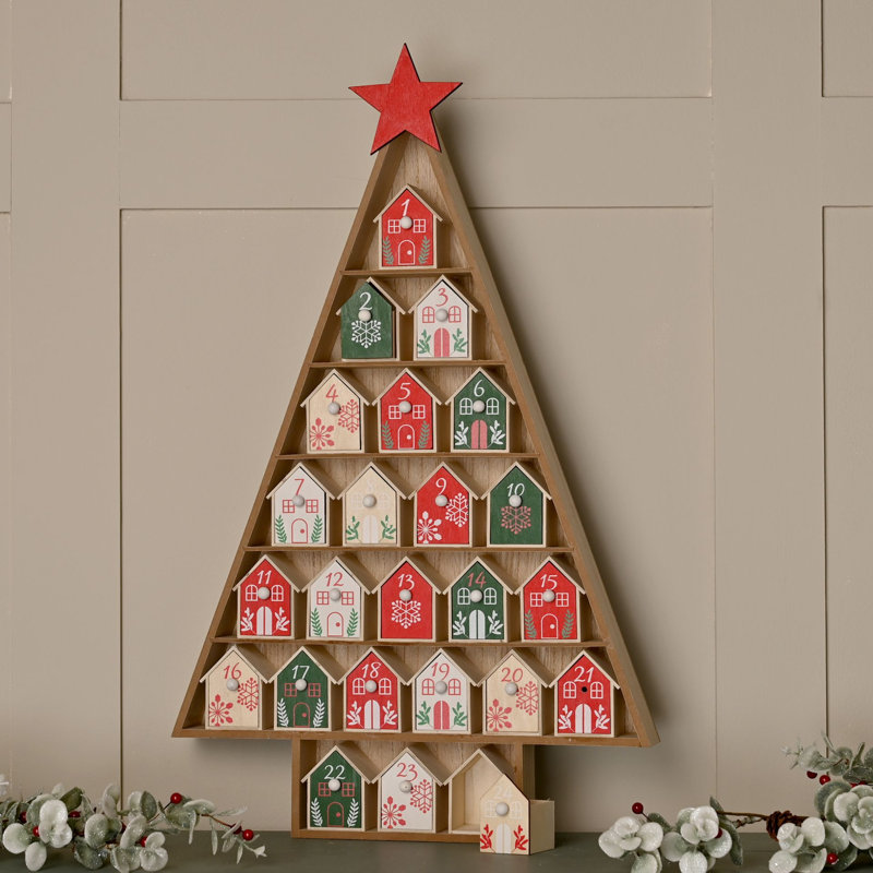 Large Christmas Advent Calendar in Tree Shape with Cottages