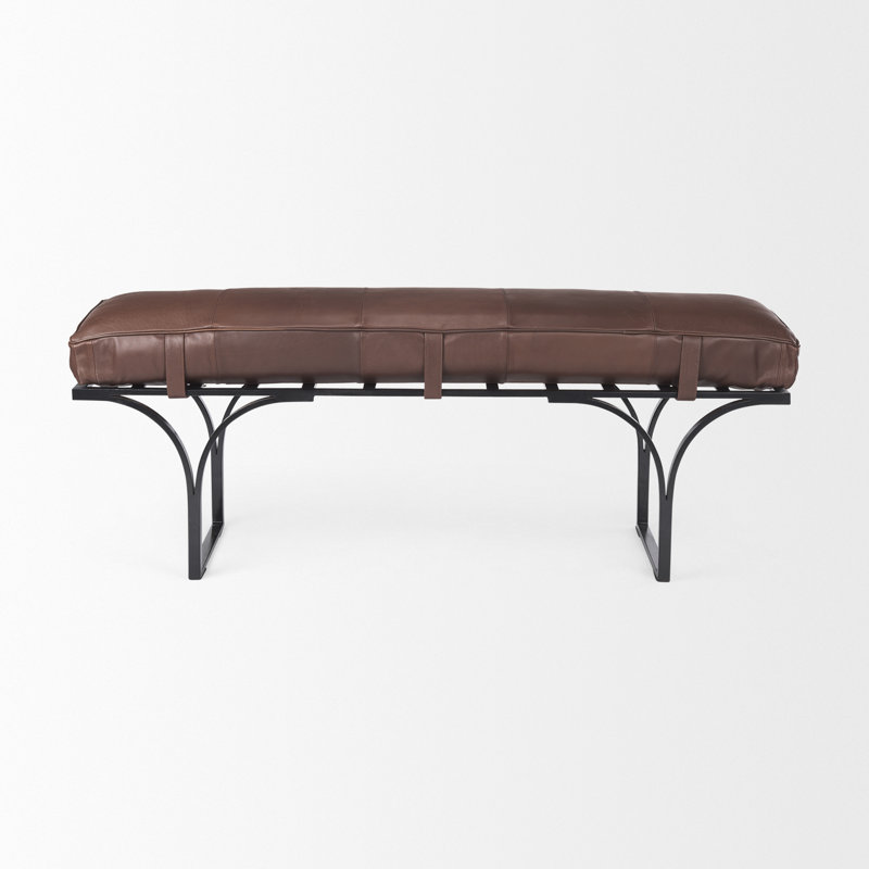 Magnolia Upholstered Bench, Cocoa Genuine Leather