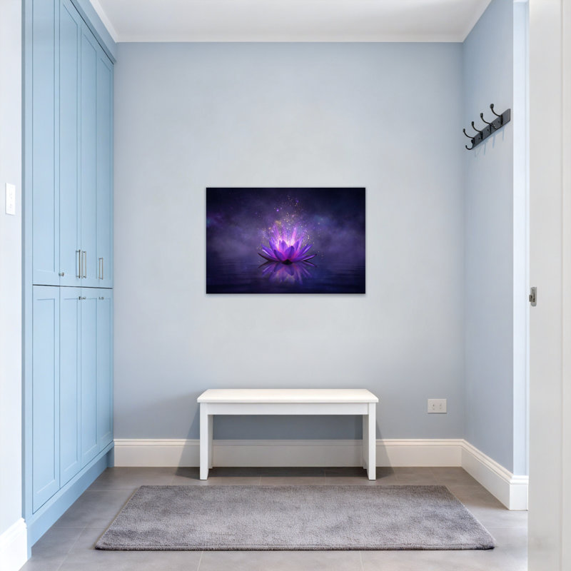 Plantes et fleurs fleur de lotus mauve avec des étincelles sur l'eau, H 12 po x l 18 po