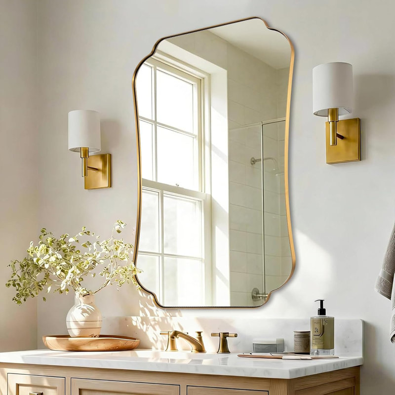 Miroir de salle de bain Contemporary, Or brossé, 36 po x 24 po