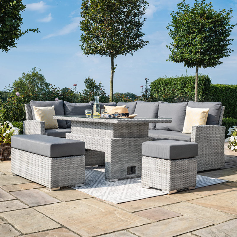 Crimora Rectangular Rattan Corner Dining Set - with Rising Table & Weatherproof Cushions