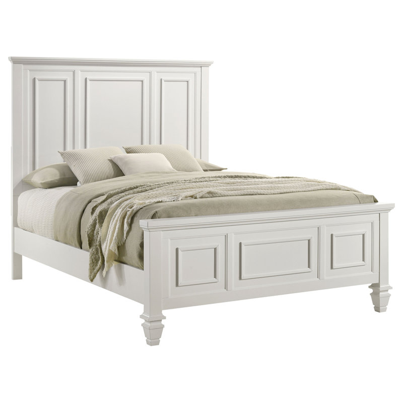 LED Panel Bed, Solid Wood, White, Queen