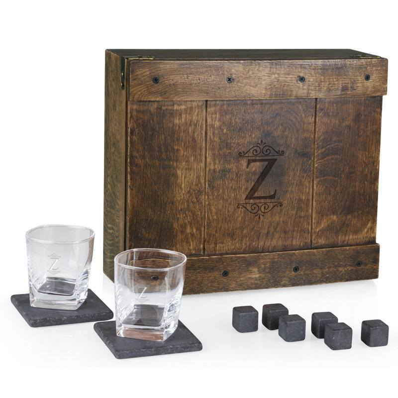 Monogram Whiskey Oak Box, ensemble de 2 verres à whisky et pierres Espen, Z