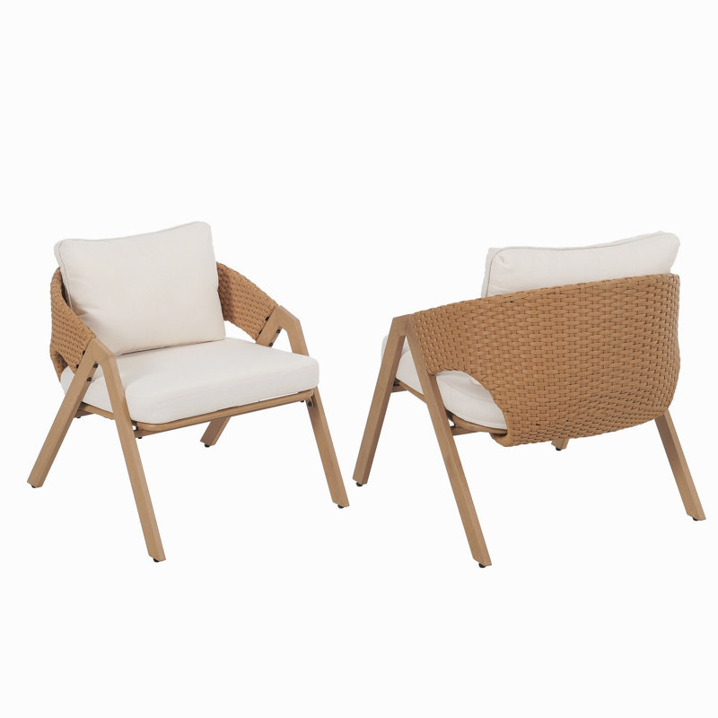 Chaise de patio avec coussins (ensemble de 2), Coussin blanc / structure en teck