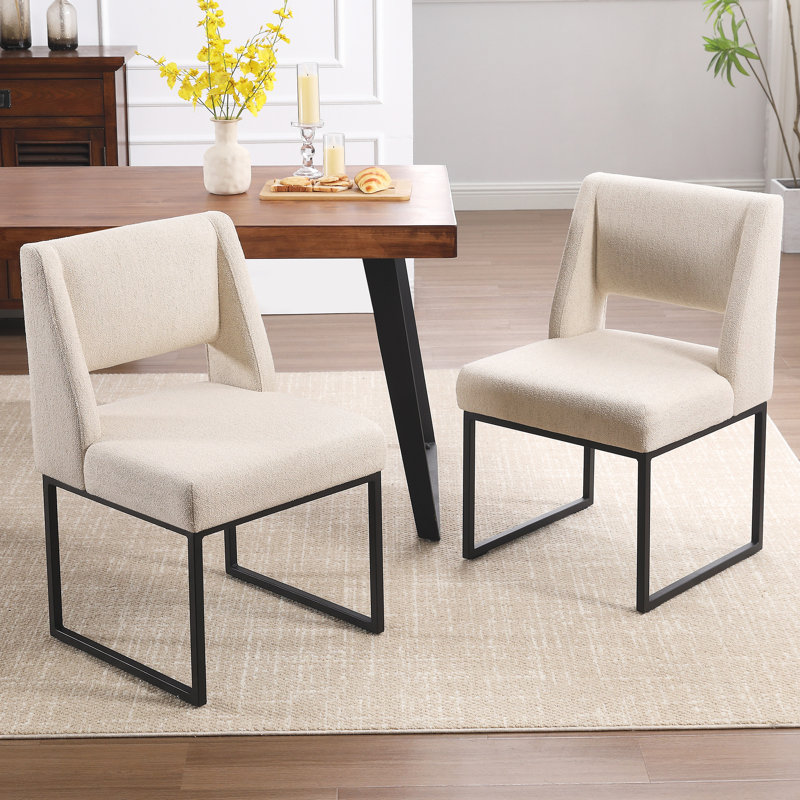 Markque 18.3" H Boucle/Linen Upholstered Parsons Chair with Metal Frame, Linen Beige