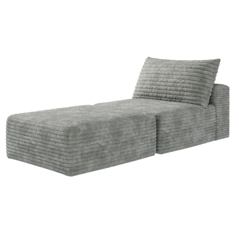 Canapé-lit 66,9 po, fauteuil convertible avec coussin, Velours côtelé gris