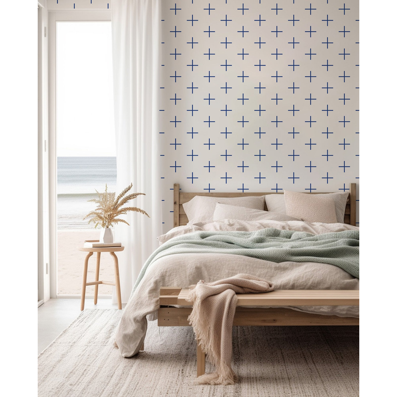 Mrs Paranjape Papers Mrs Paranjape Self-Adhesive Wallpaper, Yves Blue, Non-pasted, Faux Grasscloth