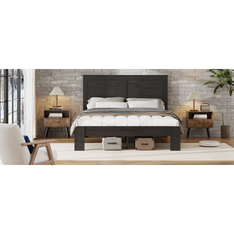 Base de lit plateforme en bois, Double