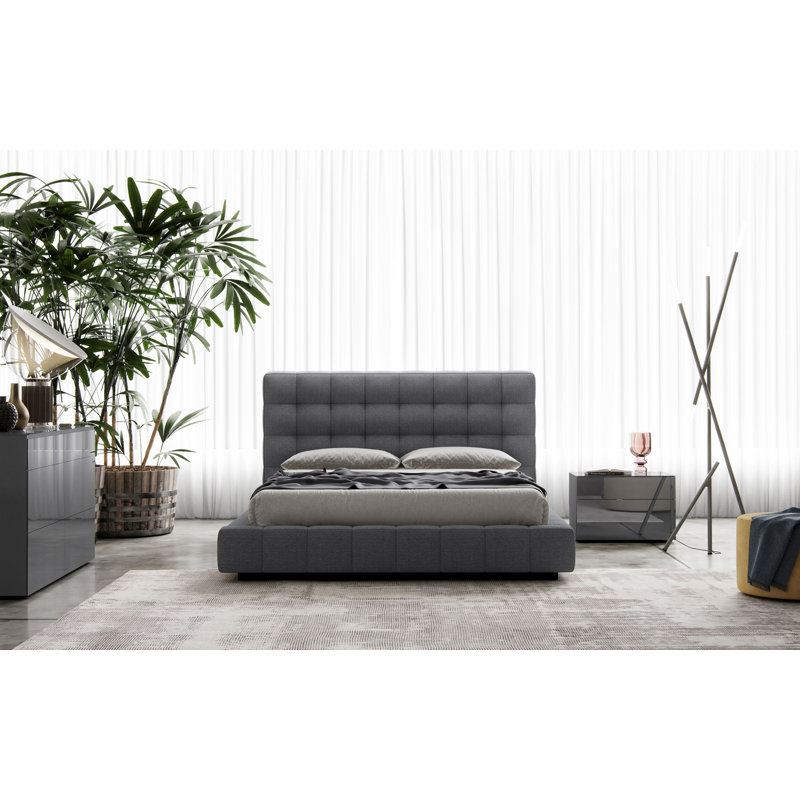 Aathish Upholstered Wingback Bed, Queen, Carbon Gray