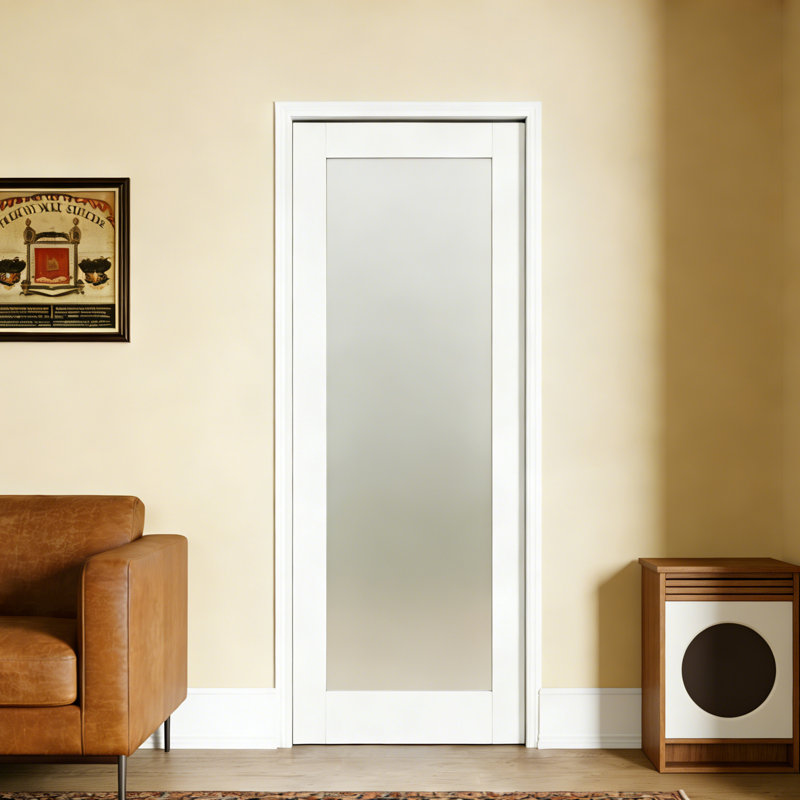 Porte intérieure - 1 plaque de porte en panneau de fibres à densité moyenne blanche avec cadre pré-suspendu (porte et cadre livrés séparément)