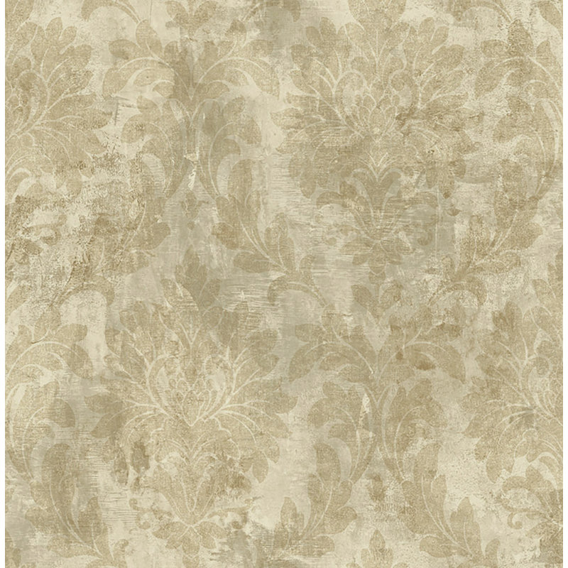 Papier peint damassé feuille de mer, Beige métallique / fumée