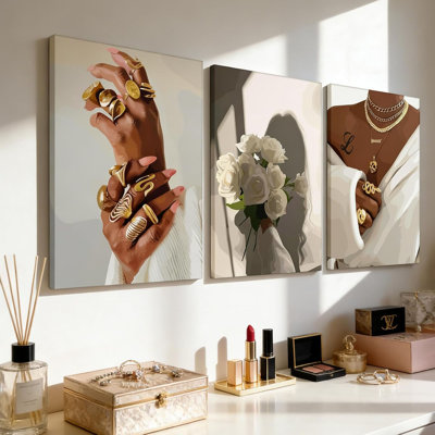 3 pièces femme toile murale art africain-américain peinture photo décoration murale mode tendance affiche fleur blanche esthétique affiche impression pour chambre de filles chambre décoration de la maison