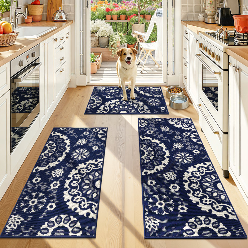 24"Wide Scratch-resistant Kitchen Mats (Set of 3), Blue