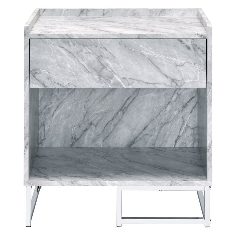 White Printed Faux Marble And Chrome Accent Table