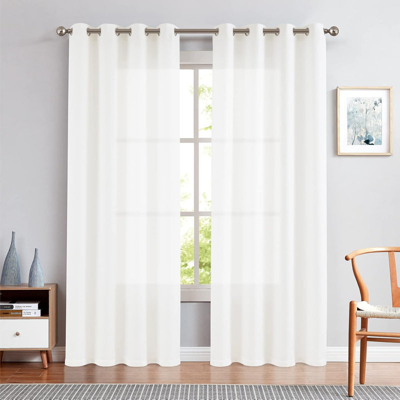 Linen Textured Casual Weave Grommet Curtains, 50" W x 84" L, White