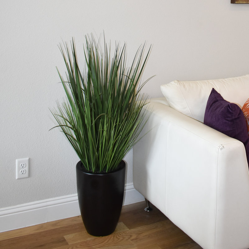 48'' Faux Foliage Grass in Cement Pot, Matte Black