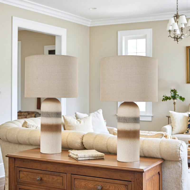 Kurtina Ceramic Table Lamp, White Brown