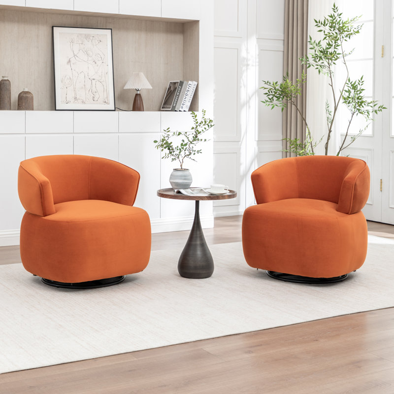 Olevide Swivel Barrel Chair, Orange Velvet