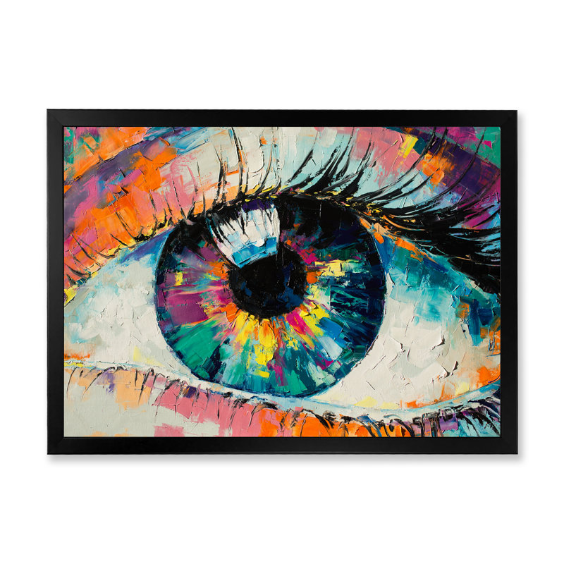 Œil de femme coloré turquoise - Œuvre d'art moderne sur toile, Toile avec cadre noir, H 8 po x l 12 po x P 1 po