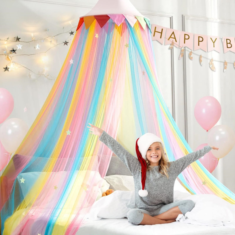 Round Dome Rainbow Bed Canopy With Star Decor, 243 X 56 X 56Cm