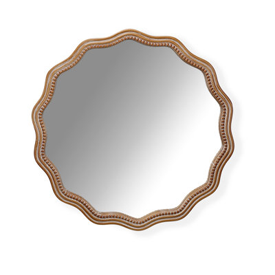 23.62 Inches Wood Round Wavy Wall Mirror Round Wall Mirror Scalloped Mirror -Large Decorative Wood Framed Hanging Circle Mirror Modern Farmhouse Decor For Bathroom,Living Room, Nursery Decor
