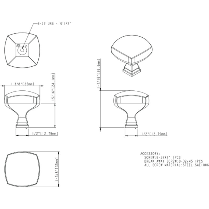 Audrey Square Knob, Satin Bronze
