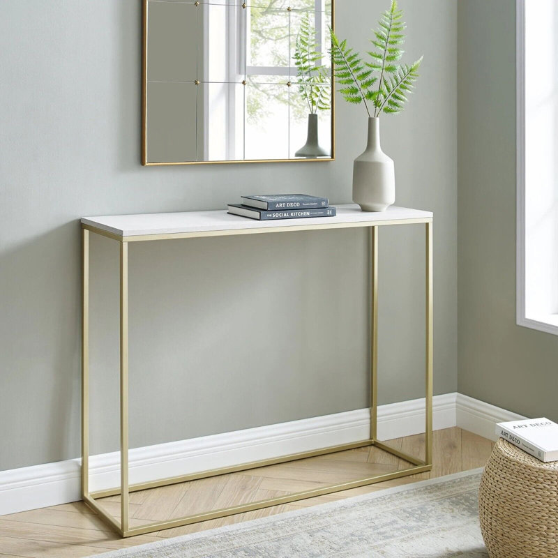 Adjei 100.5cm Console Table, White, Gold, 81cm H x 107cm W x 31cm D