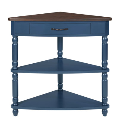 3-Tier End Corner Table, 33.8'' Triangle Wood Side Table, Solid Wood Legs