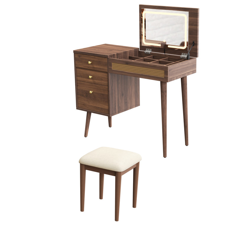 Retro Bohemian Style Vantiy Desk With Mirror And Led Lights