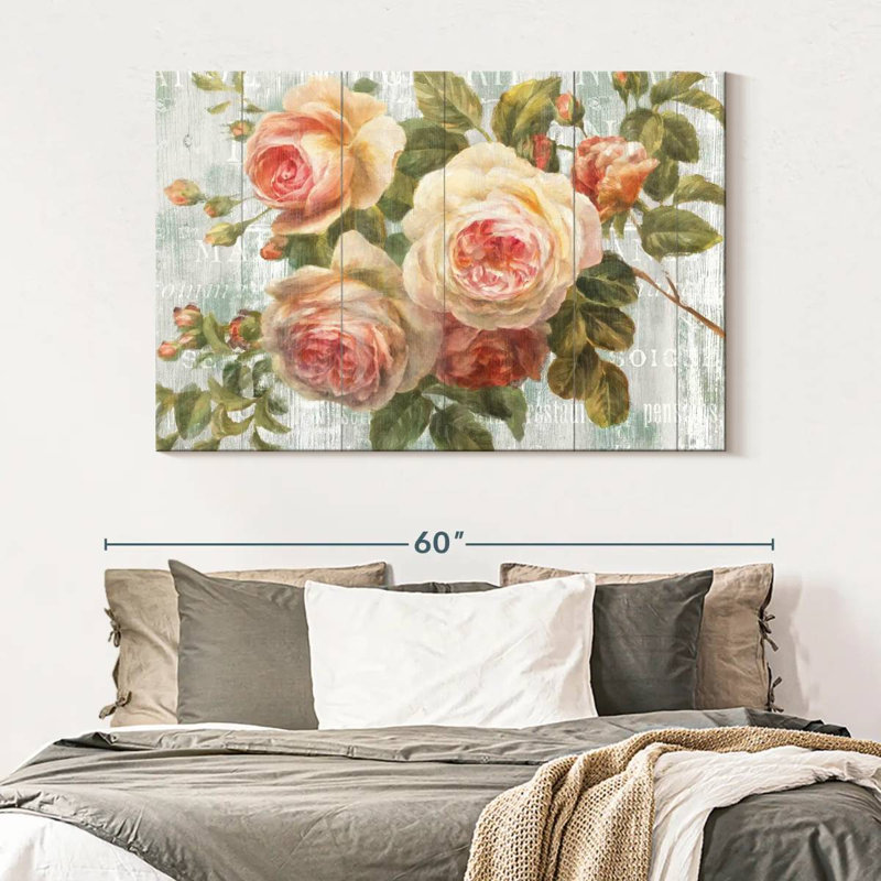Harnek Vintage Roses On Driftwood, 34" H x 51" W