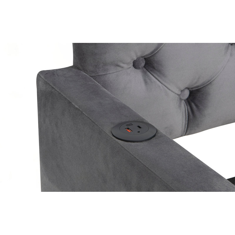 Twin Size Upholstered Daybed with Trundle and USB Charging Design, dark gray