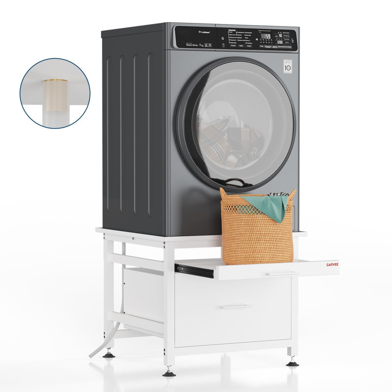 Piédestal de laveuse-sécheuse robuste avec pieds réglables, tablette coulissante et tiroir, support en métal de 850 lb, anti-vibration, ajustement universel