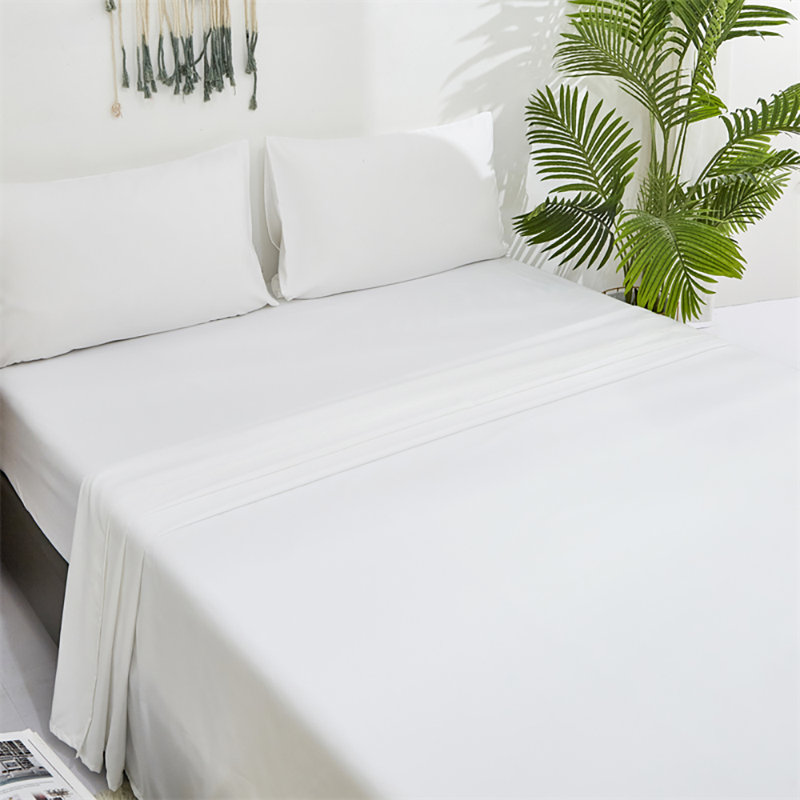Solid Color Sheet Set 4 PCs Bedding Sheet Set 1 Fitted Sheet 1 Flat Sheet 2 Pillowcases, White