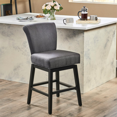 40.5" High Charcoal Grey Swivel Counter Stool - Fabric Seat, Birch Legs, Relaxing Grey, 19.5" Wide Comfortable