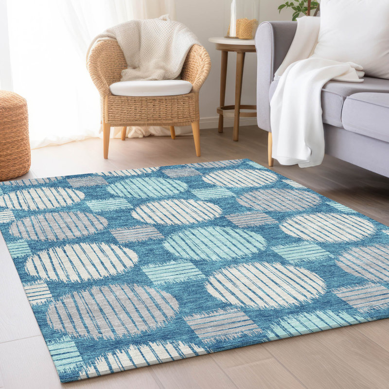 Premium Machine Washable Prisco Teal Rug, Rectangle 9' x 12'