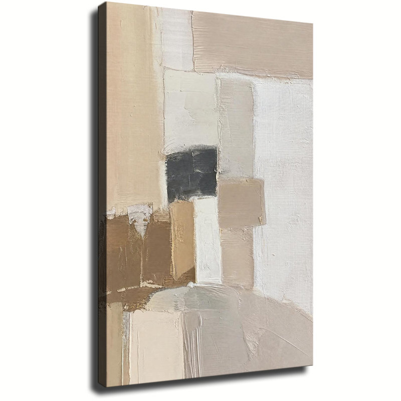 Impression sur toile, art épais, texture neutre, beige, gris, noir, bloc, peinture à l'huile abstraite, décoration murale minimaliste