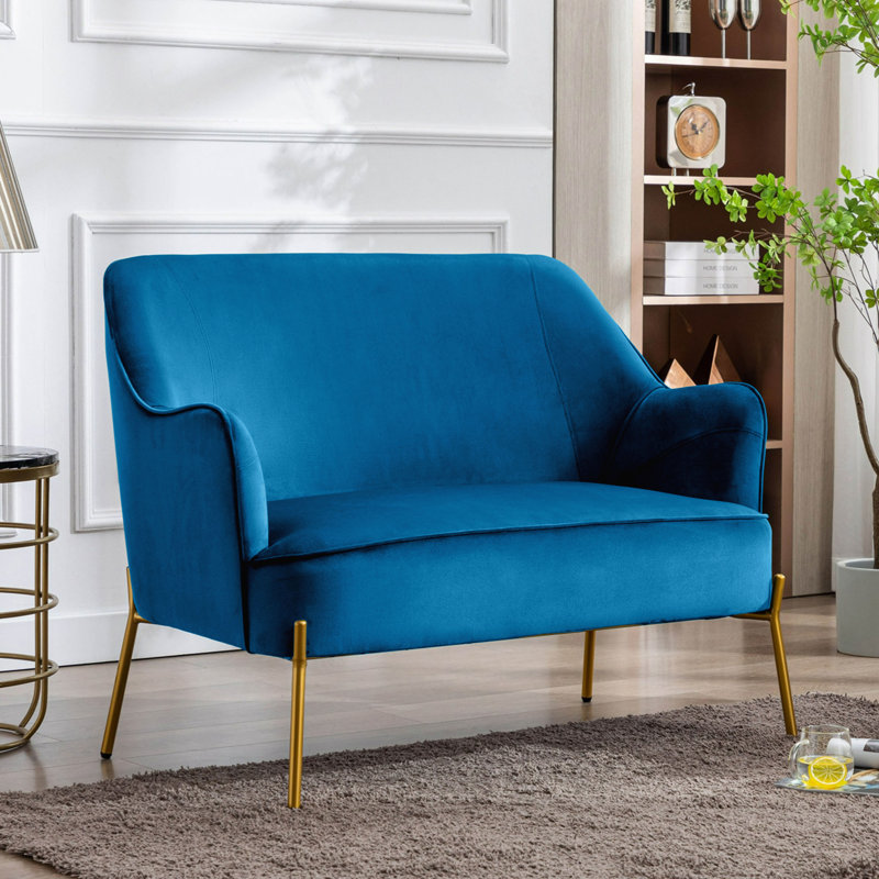 Causeuse en velours Dame de 42,9 po de largeur avec pieds chromés Dame, Velours bleu
