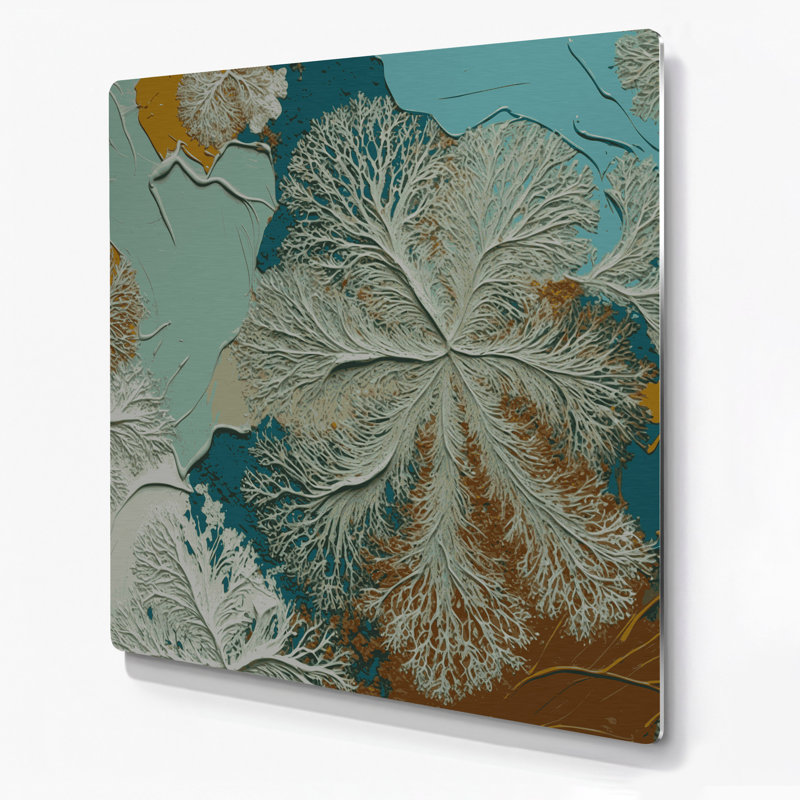 Art mural en métal botanique gris lichen, H 144 po x l 144 po x P 0,05 po