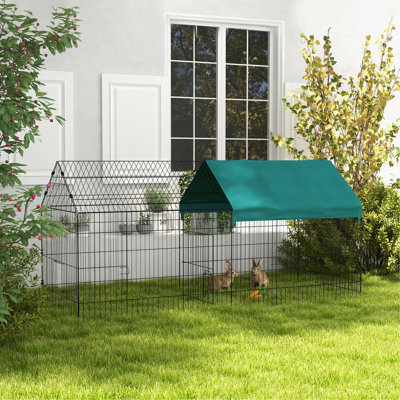 Parc pour petits animaux 87 po PawHut, clôture de parc pour animaux de compagnie pour lapins, poulets, chinchillas avec toit pour l'intérieur et l'extérieur