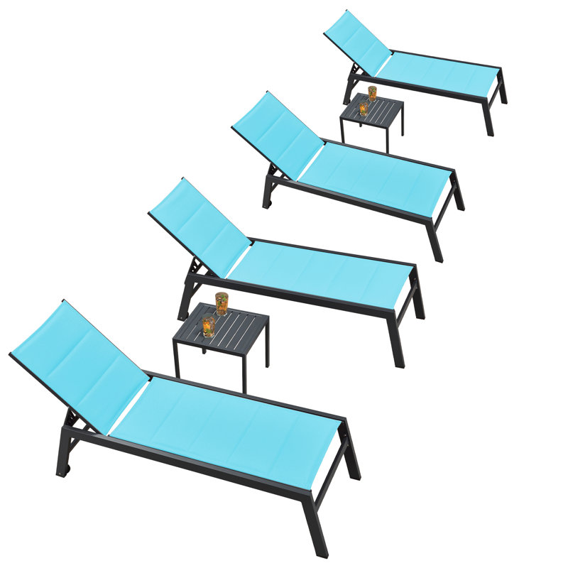 Chaise longue inclinable 66,15 po avec table, Bleu