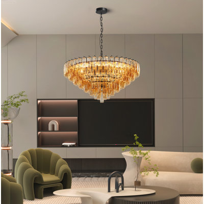 37" Tiered Smoke Glass Statement Modern Chandelier Black