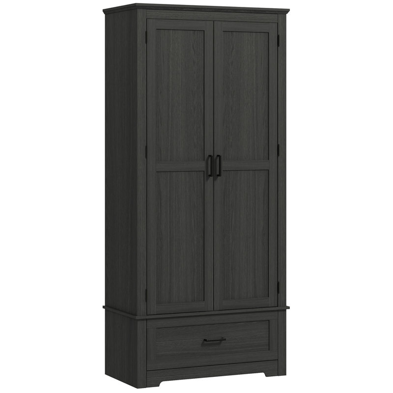Armoire de rangement de 69 po de hauteur avec garde-manger autoportant Farmhouse avec 2 portes, tiroir et tablettes réglables pour la salle à manger, noir