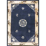 Chinese - Peking Antique Rectangle Wool 1920s Knotted Hallway Runner Blue Rug