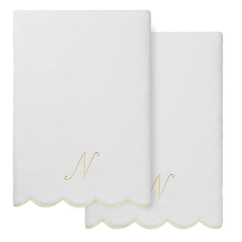  Ensemble de serviettes de bain personnalisables 100% coton turque ADORNIA 2PC, N, Blanc / beige