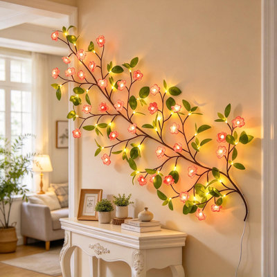 2.3M LED Morning Glory Vine Branch Lights, Remote Control 8 Lighting Modes with Timer, USB Decorative String Lights for Indoor Wall Bedroom Home Decor