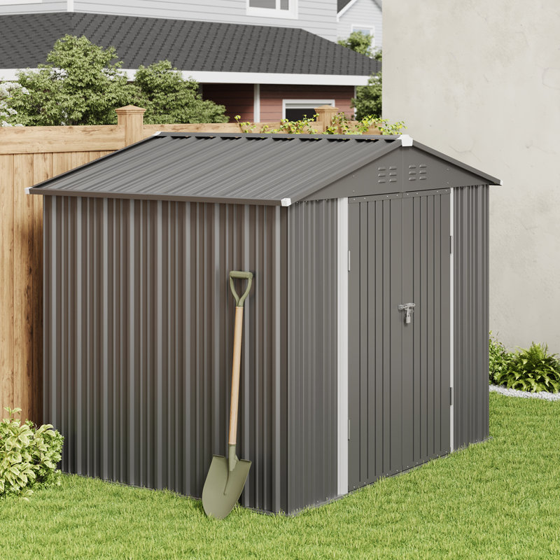 8 Ft. W X 6 Ft. D Metal Storage Shed With Frame And Lockable Door, Gray